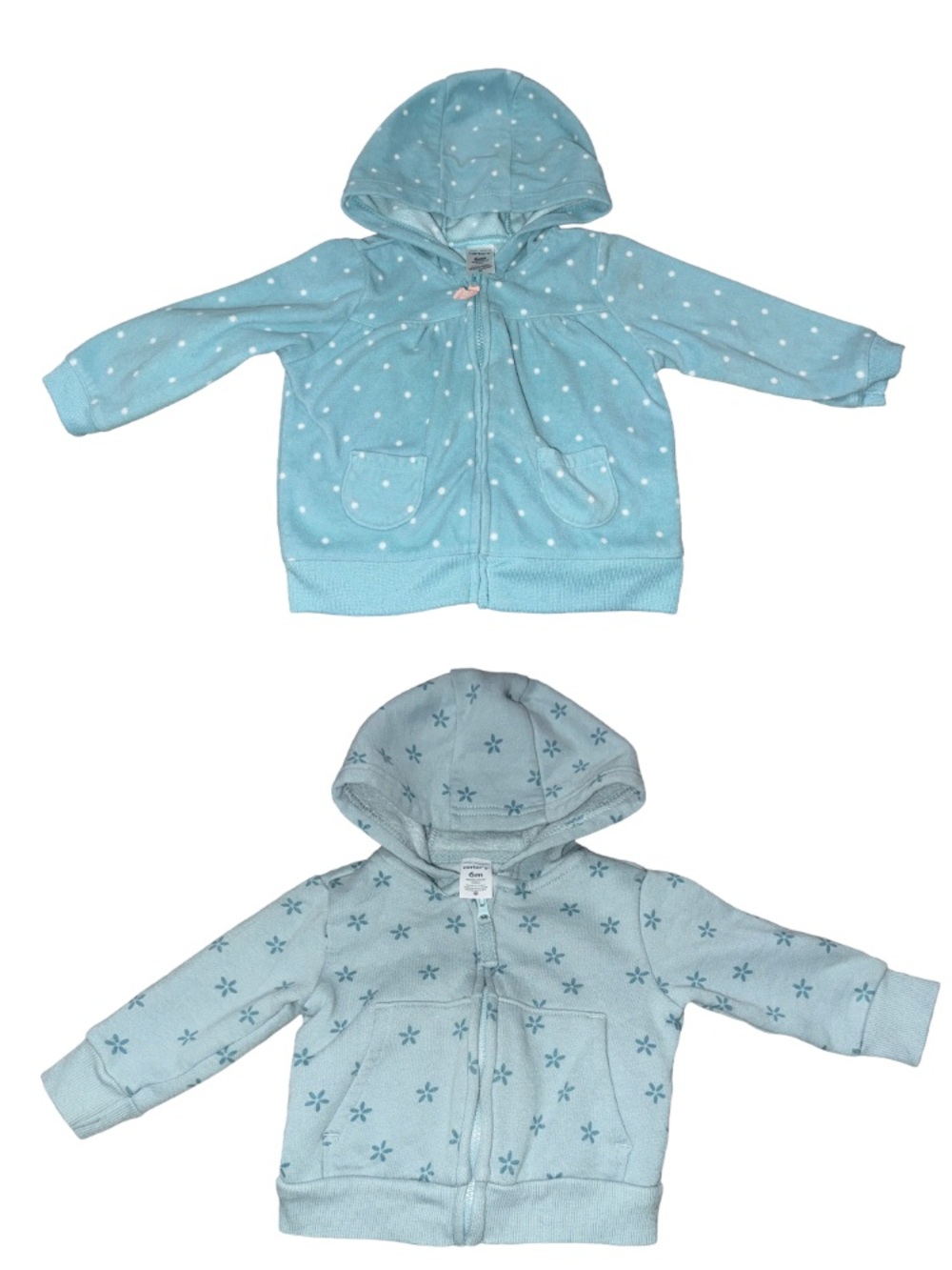Carter’s 6M Baby Girl Hoodie Bundle Zip Up Jackets Blue Floral Polka Dot